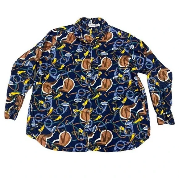 Vintage Tangibles Equestrian Rodeo Plaid Horse Saddle Button Up Shirt XL - Picture 4 of 7